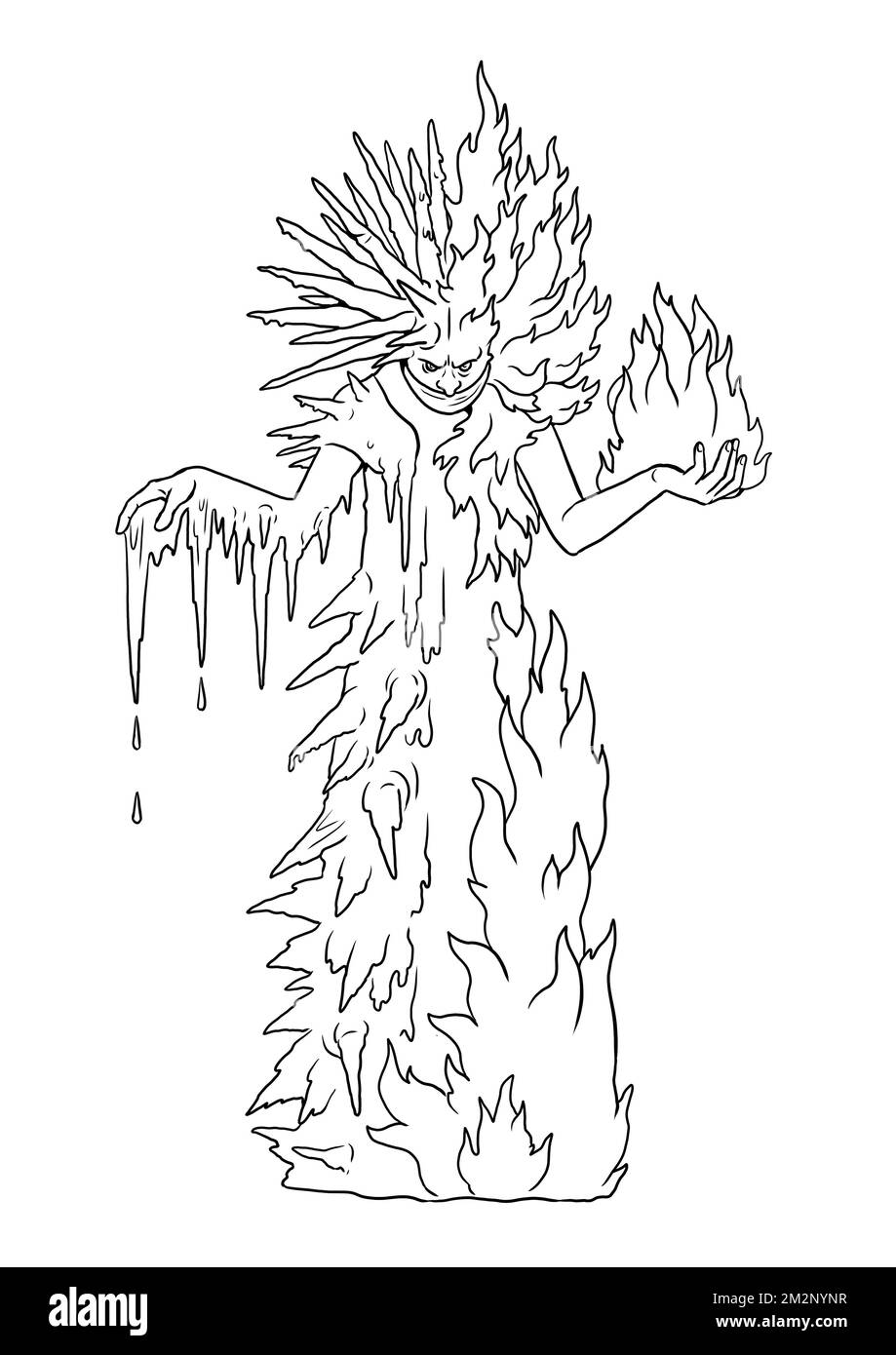 Wizard of Fire and Ice. Coloring page for wizard lover. Stock Photo