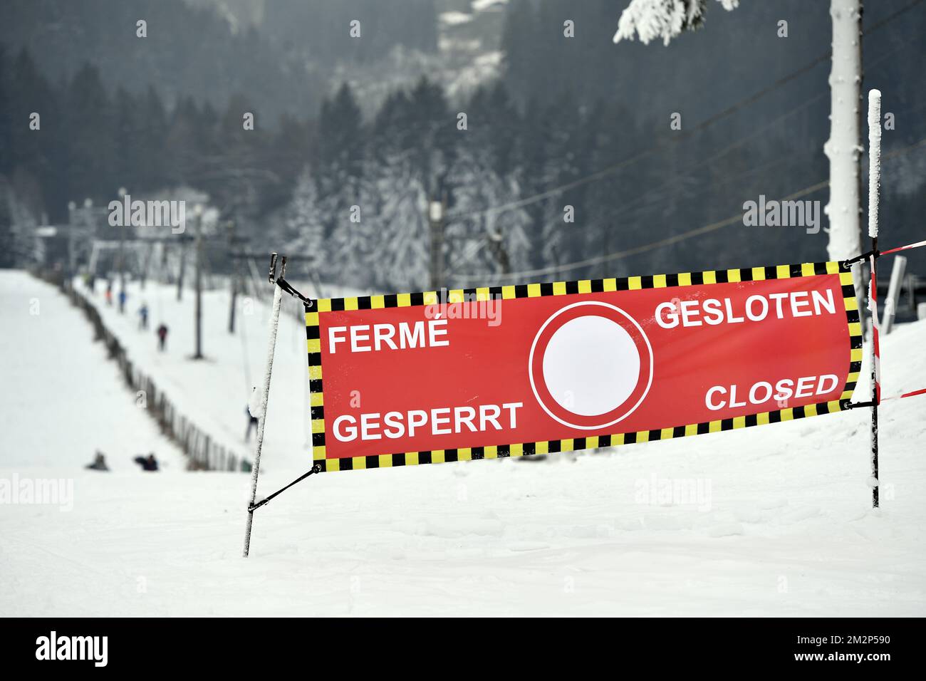 Illustration picture shows a closed pist in Ovifat, Waimes, Eastern Belgium, Thursday 24 January 2019. Some ski runs are open to the public in the East Cantons and Luxembourg and Hainaut provinces after a fresh snowfall this week. BELGA PHOTO ERIC LALMAND Stock Photo