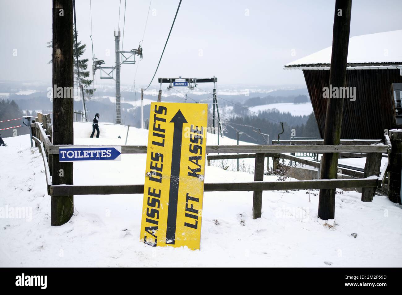 Illustration picture shows the ski pist in Ovifat, Waimes, Eastern Belgium, Thursday 24 January 2019. Some ski runs are open to the public in the East Cantons and Luxembourg and Hainaut provinces after a fresh snowfall this week. BELGA PHOTO ERIC LALMAND Stock Photo