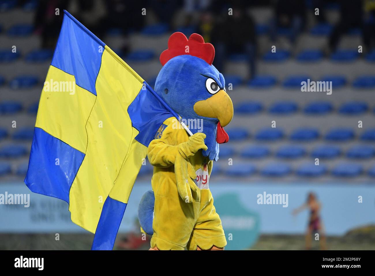Westerlo's mascot 'Kemphaan' pictured before a soccer game between KVC Westerlo and Union Saint-Gilloise, Saturday 26 January 2019 in Westerlo, on the 23rd day of the 'Proximus League' 1B division of the Belgian soccer championship. BELGA PHOTO JOHAN EYCKENS Stock Photo