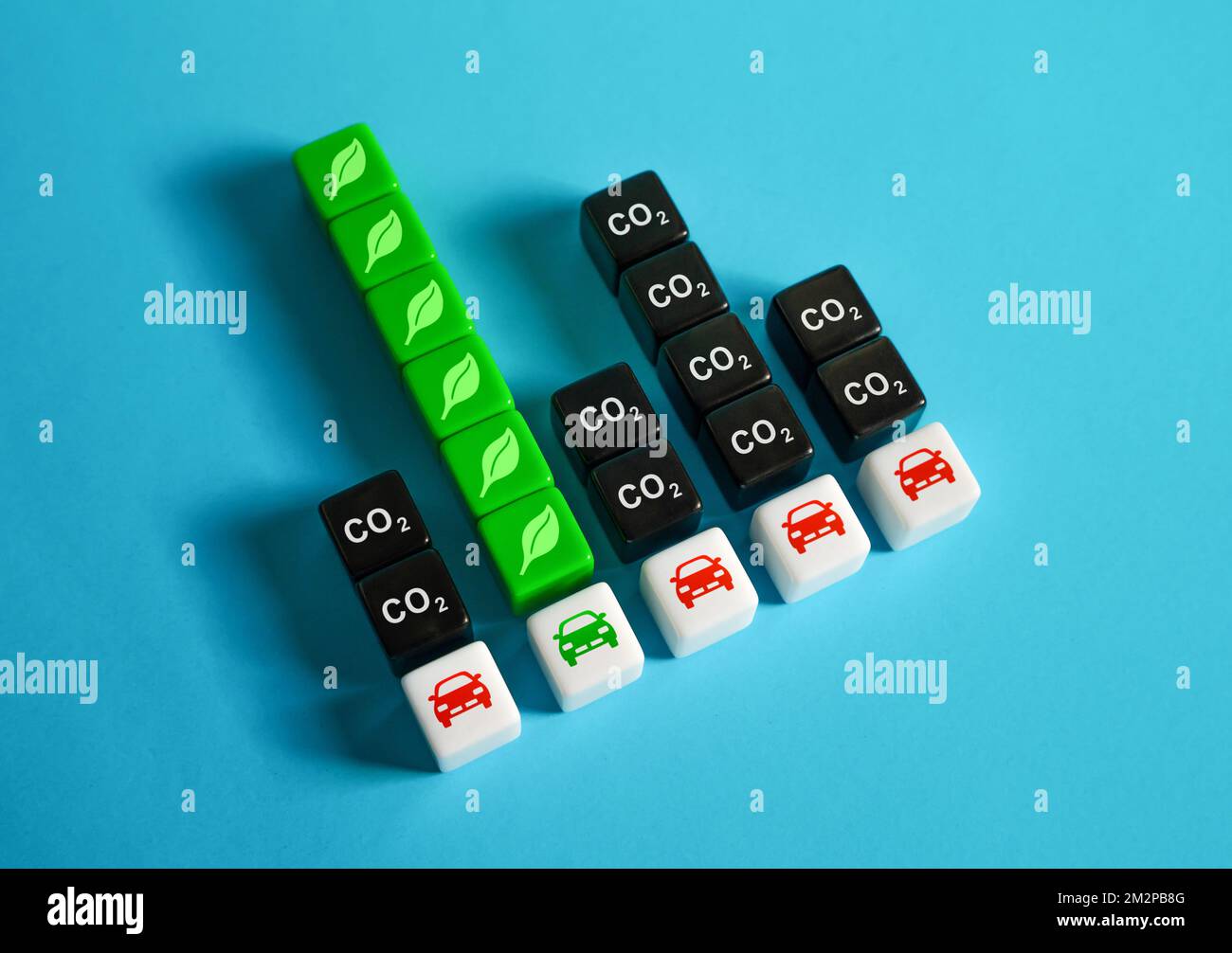 Eco friendly car against others emit carbon dioxide. Advanced