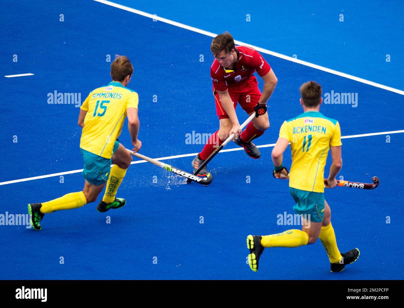 Belgium's Tom Boon pictured in action during a Pro League hockey game between Australia and Belgian Red Lions in Parkville, Australia, Sunday 03 February 2019. BELGA PHOTO THEO KARANIKOS  Stock Photo