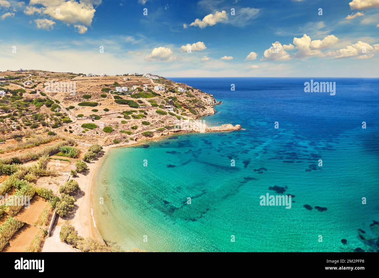 The sandy beach Lotos in Syros island, Greece Stock Photo