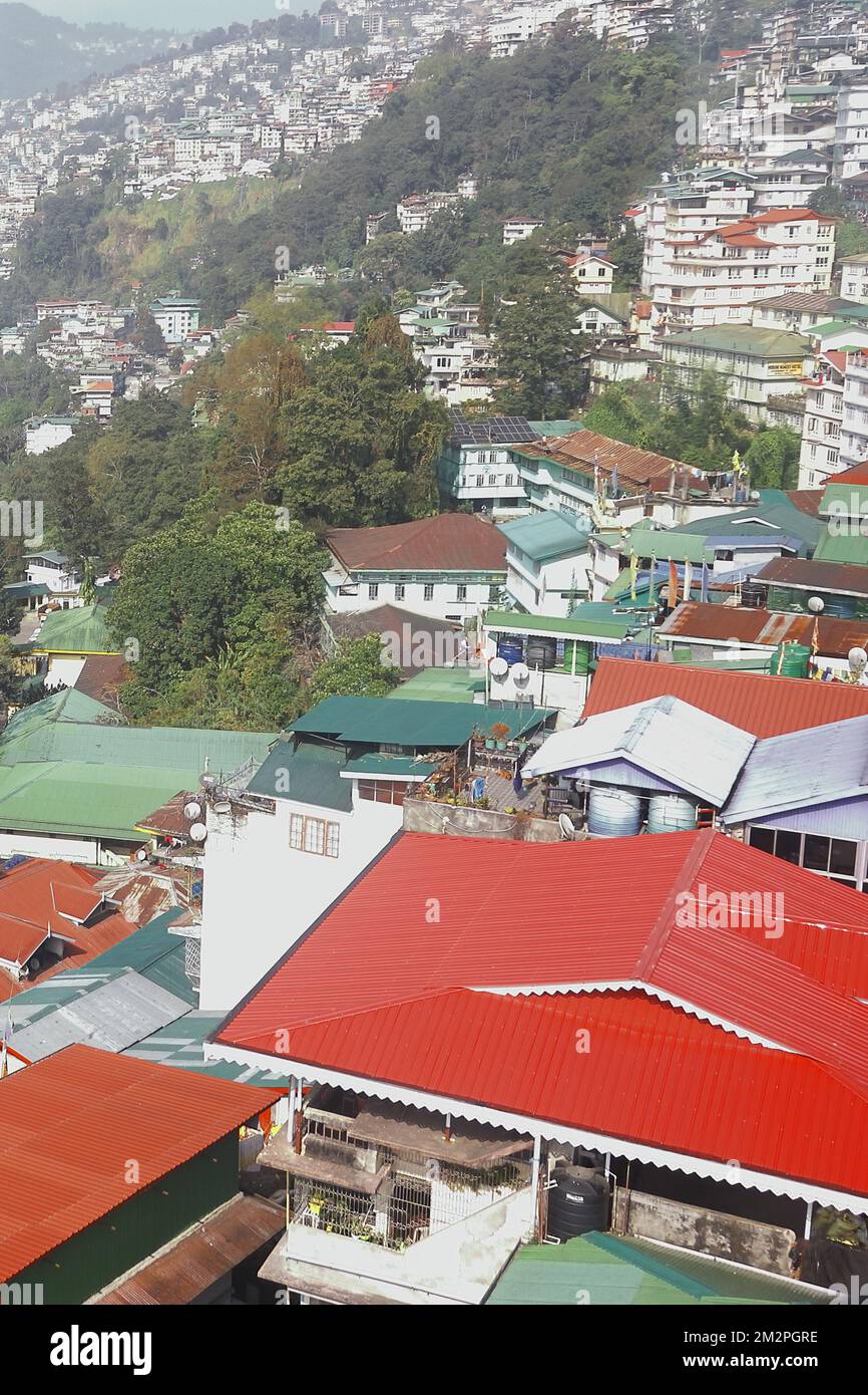 Gangtok, Sikkim, India - 11th October 2022: beautiful townscape of gangtok hill station. gangtok is capital city of sikkim and popular tourist place Stock Photo