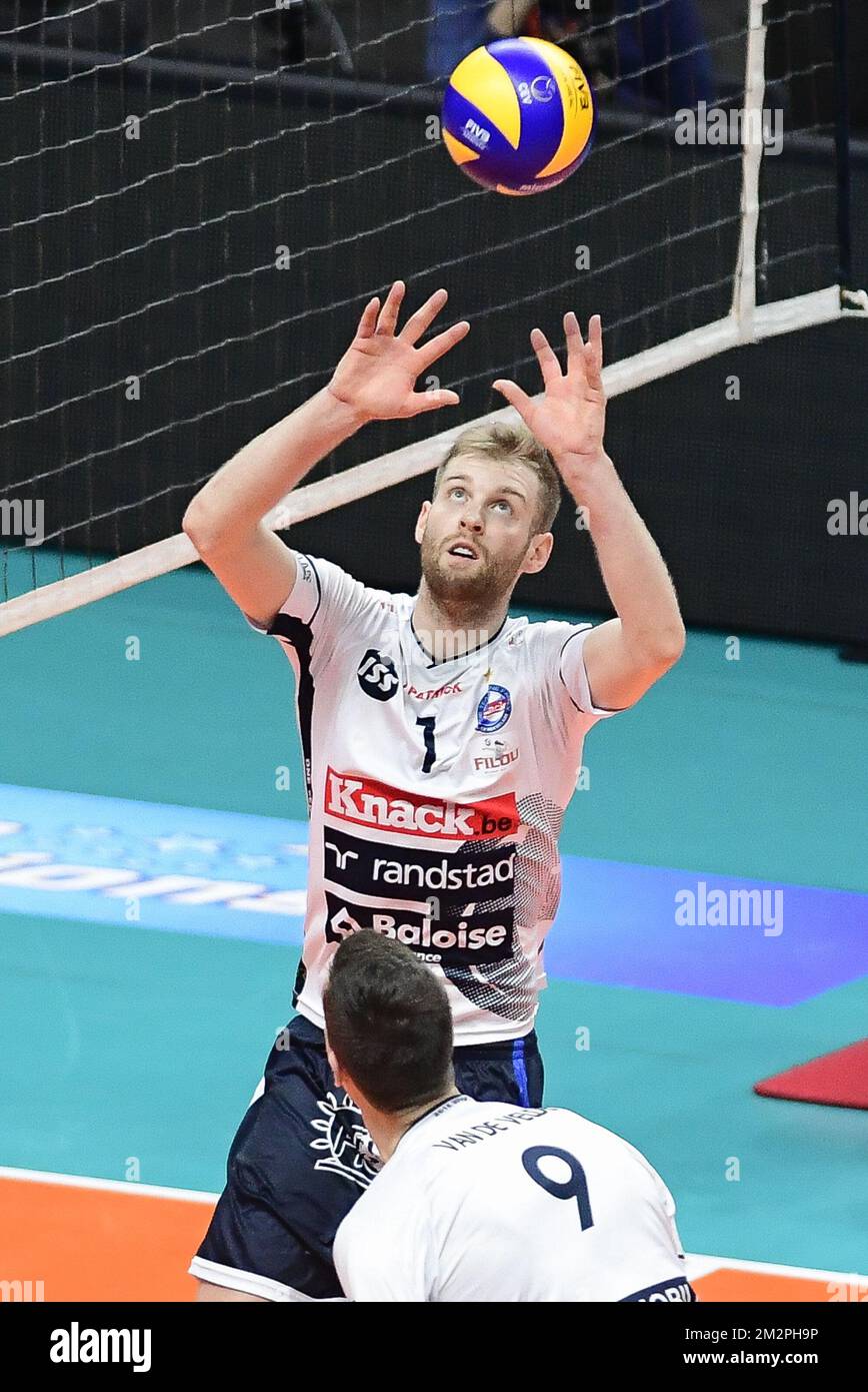 Roeselare's Brett Walsh pictured in action during the match between  Lindemans Aalst and Knack Roeselare, the final match in the men Belgian  volleyball cup competition, Sunday 10 February 2019 in Merksem. BELGA