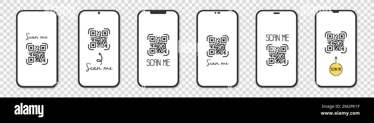 Set realistic smartphone with qr code scanner. Scan me. Stock Vector