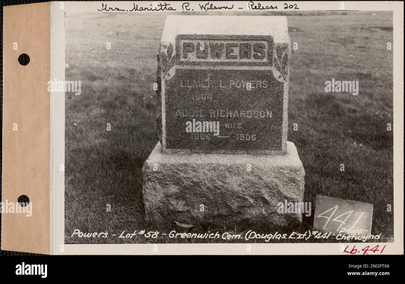 Elmer L. Powers, Greenwich Cemetery, Douglas Extension, lot 58