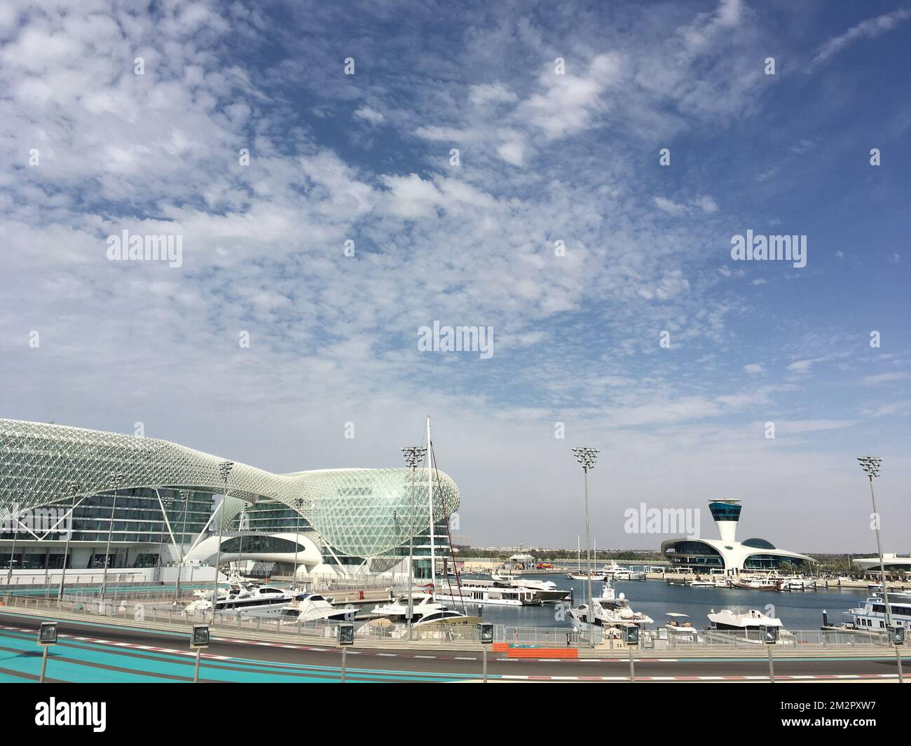 Illustration picture shows the 'YAS hotel' at the Yas Marina Race Circuit in Abu Dhabi, before the 'UAE Tour' 2019 cycling race in Abu Dhabi, United Arab Emirates, Friday 22 February 2019. This year's edition is taking place from 24 February to 2 March. BELGA PHOTO ANN BRAECKMAN FRANCE OUT Stock Photo