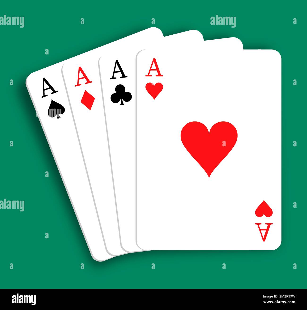 Set of 4 aces of playing cards of different suits. Diamonds, Hearts