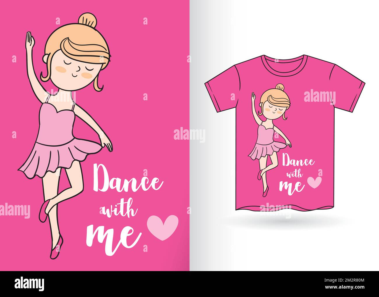 Hand Drawn Cute Ballerina Illustration For T Shirt With Template Stock hand-drawn-cute-ballerina-illustration-for-t-shirt-with-template-stock