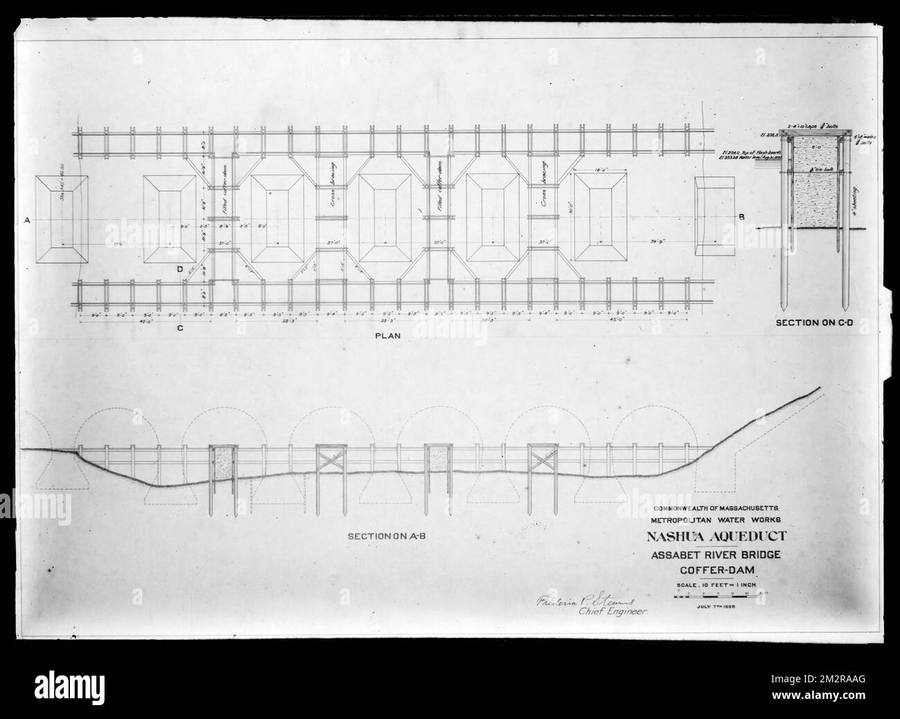 Engineering Plans, Wachusett Aqueduct, Assabet River Bridge Cofferdam