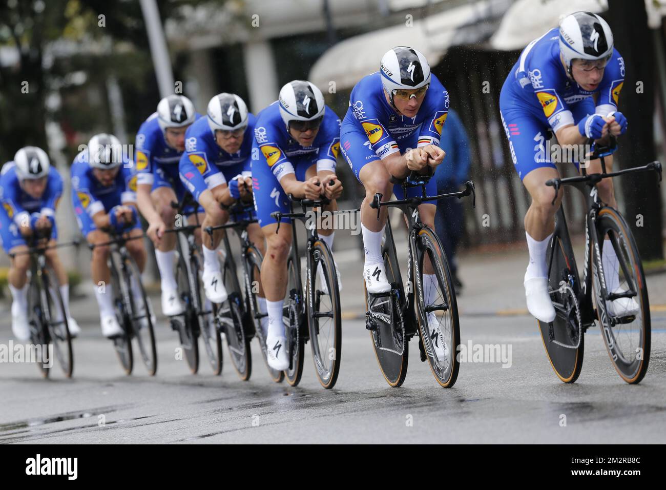 Deceuninck - Quick-Step riders pictured in action during stage 1 of the ...