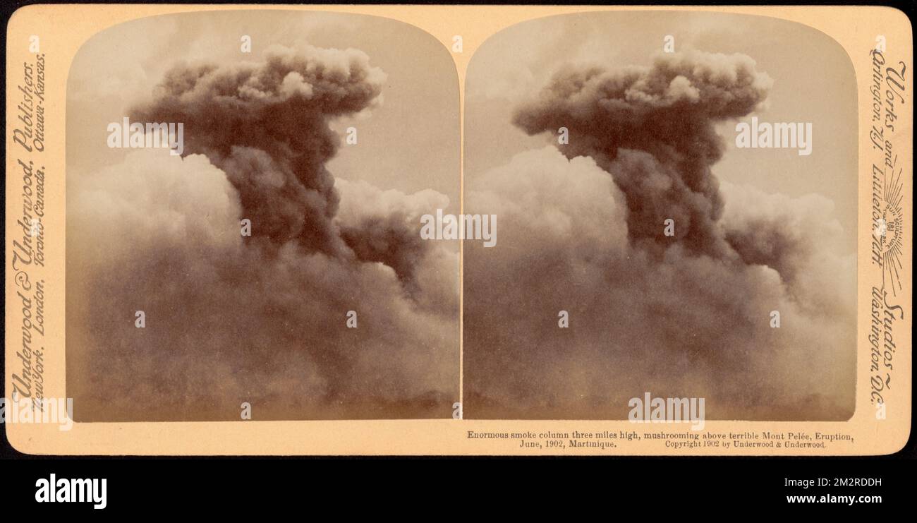 Enormous smoke column three miles high, mushrooming above terrible Mont