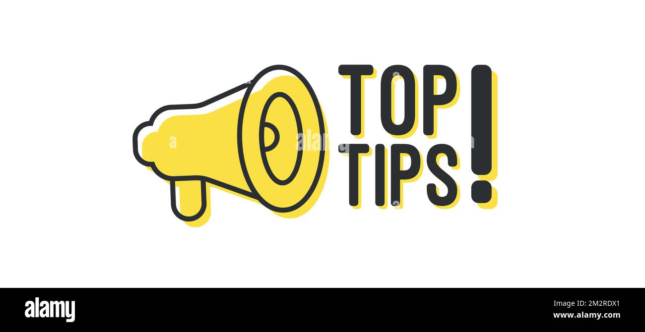 Top tips megaphone banner design. Vector eps 10 illustration. Stock Vector