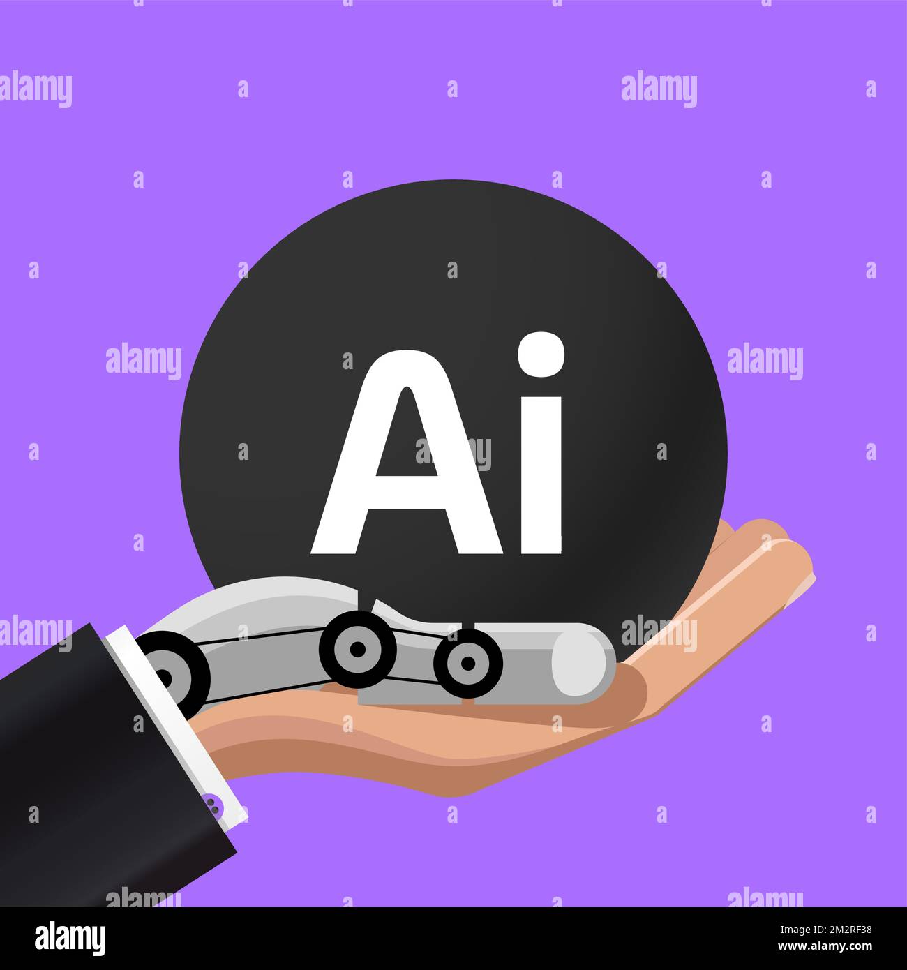 Infographic template. A semi-robotic hand holding a circle with the text artificial intelligence. Vector Stock Vector