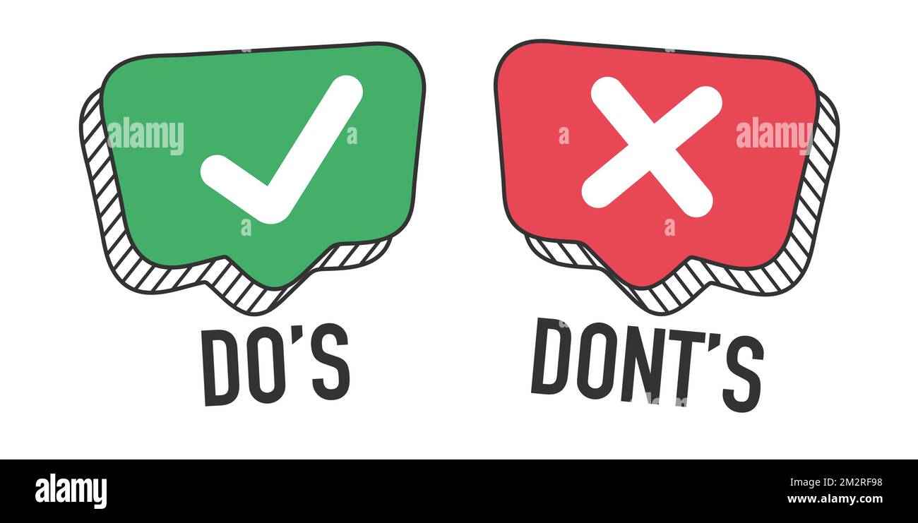 Do and Don't or Good and Bad Icons w Positive and Negative Symbols eps 10 Stock Vector