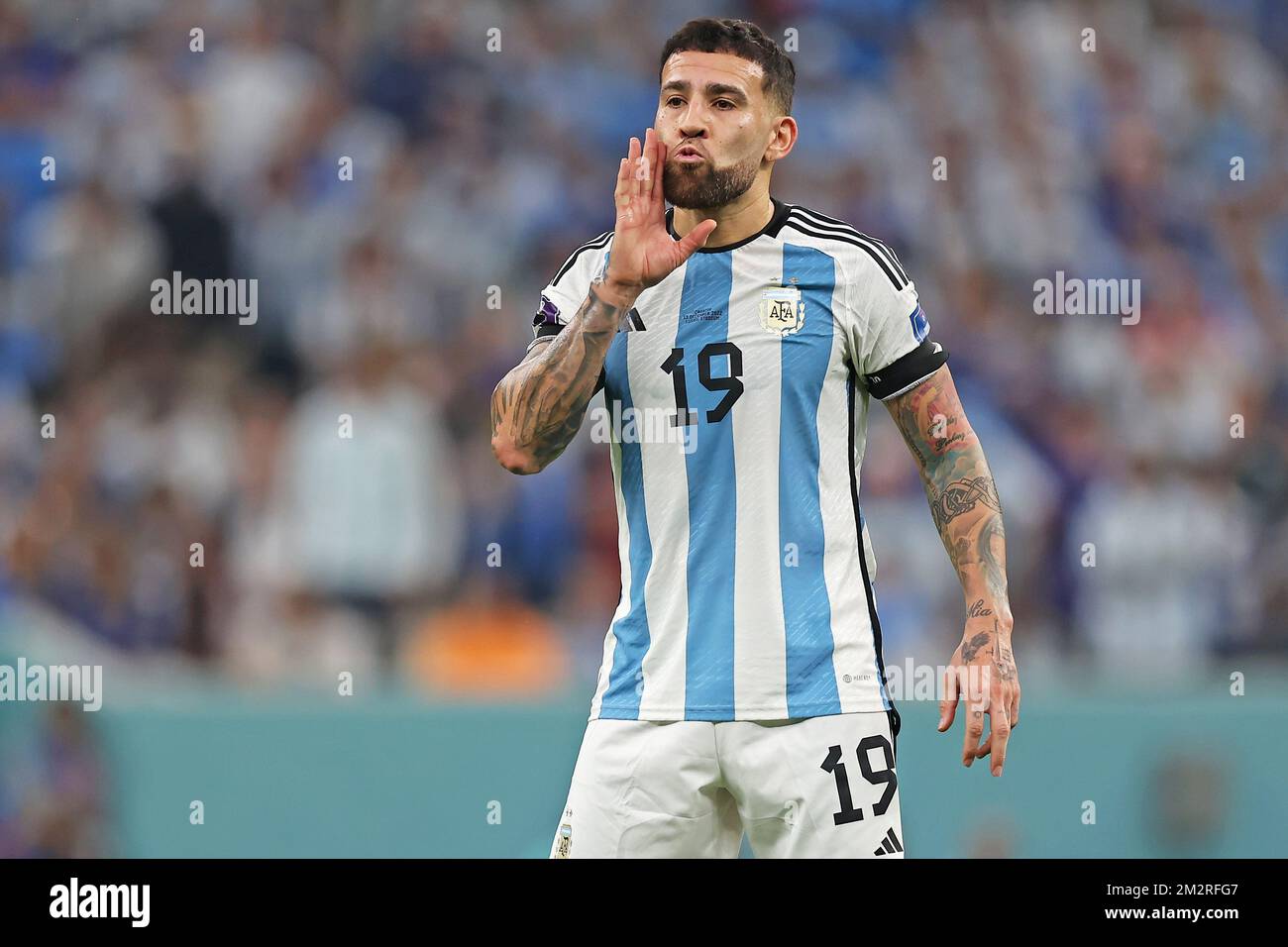 Nicolas Otamendi of Argentina during the FIFA World Cup Qatar 2022 match, Semi-final between Argentina and Croatia played at Lusail Stadium on Dec 13, 2022 in Lusail, Qatar. (Photo by Heuler Anbdrey / DiaEsportivo / PRESSIN) Stock Photo