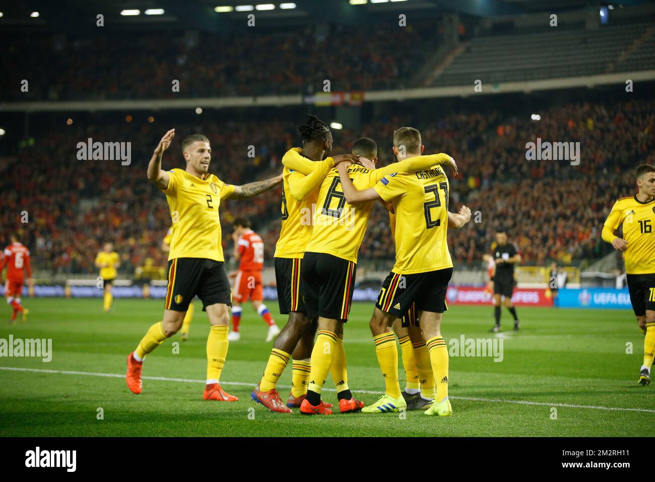 Belgium's players celebrate during a match between Belgian national