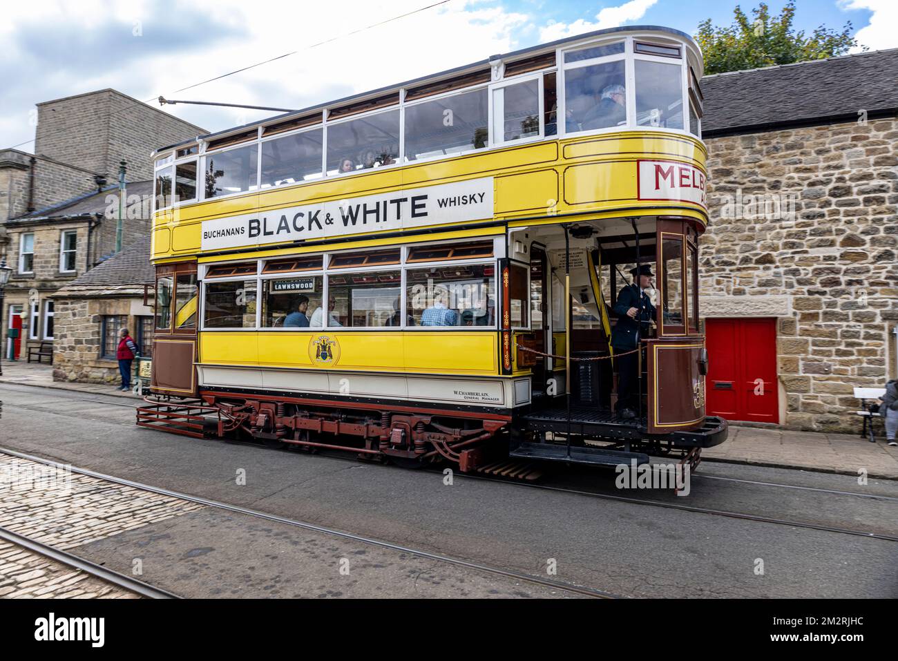 Leeds City Transport Tram No. 399, National Tramway Museum, Crich, Matlock, Derbyshire, England. Stock Photo