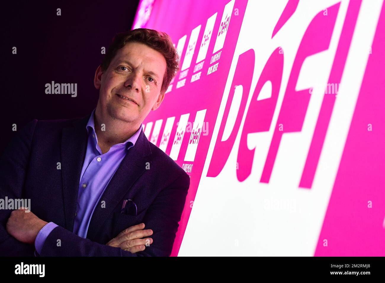 DeFI's Benoit Cassart poses for the photographer at a press conference of federalist party DeFI to launch the campaign for the upcoming elections, Friday 29 March 2019 in Brussels. BELGA PHOTO LAURIE DIEFFEMBACQ Stock Photo