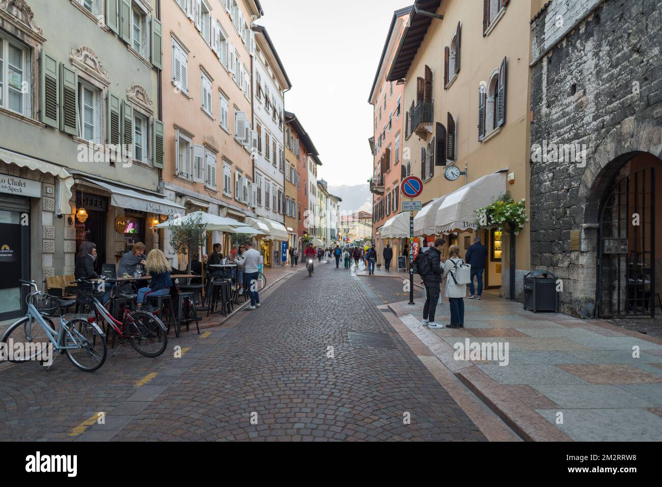 Street view in Trento old town, is the capital of the autonomous province of Trento, Northern Italy Stock Photo