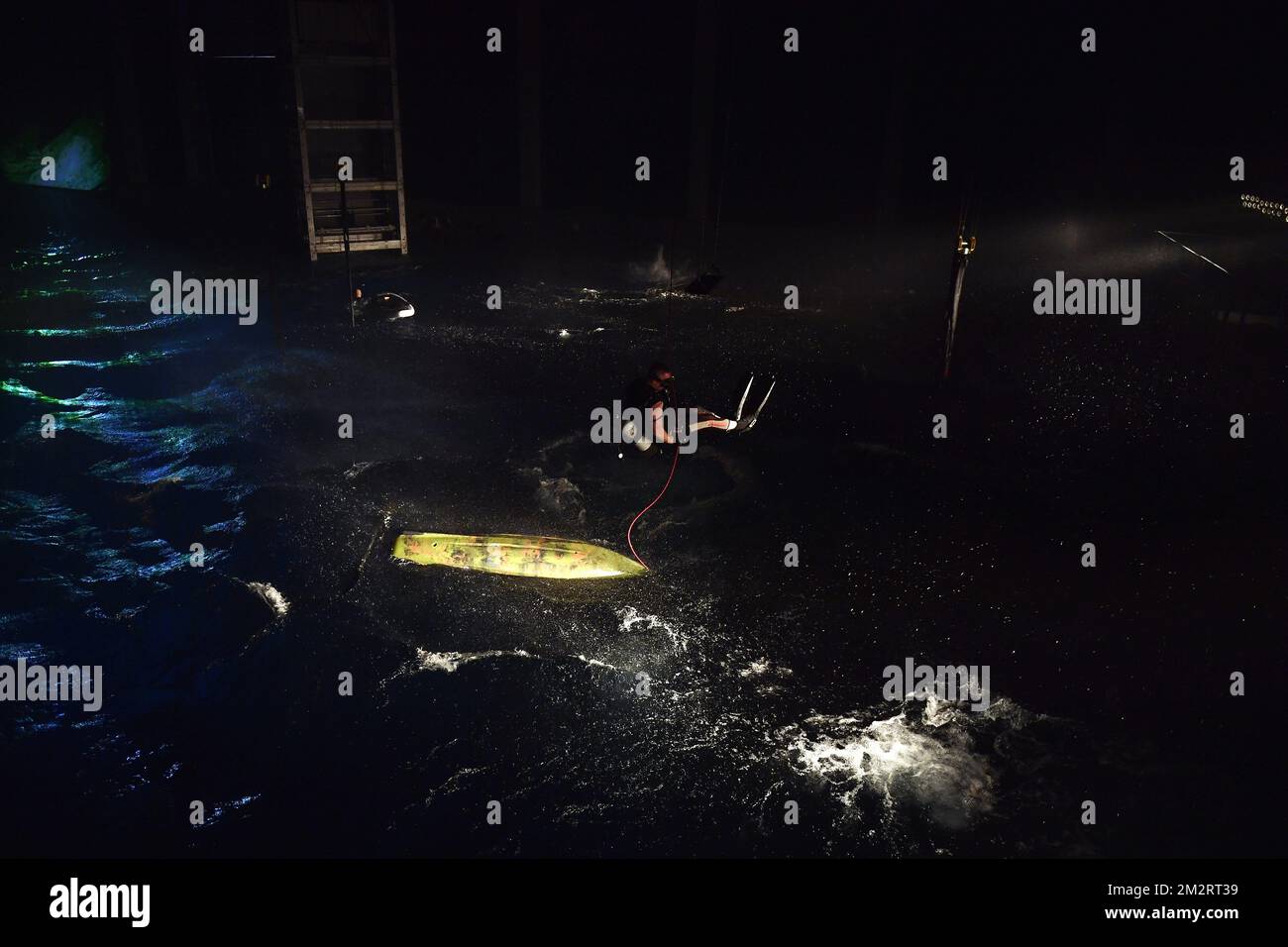 Illustration picture shows the water filming studio by VLAIO Agentschap Innoveren en Ondernemen and Lites, at Lites Water stage and film studios, Vilvoorde, during it's presentation on Wednesday 03 April 2019. The water studio's are the most advanced of their kind in Europe and allow to do big water shoots independent of outdoor weather conditions. BELGA PHOTO ERIC LALMAND Stock Photo