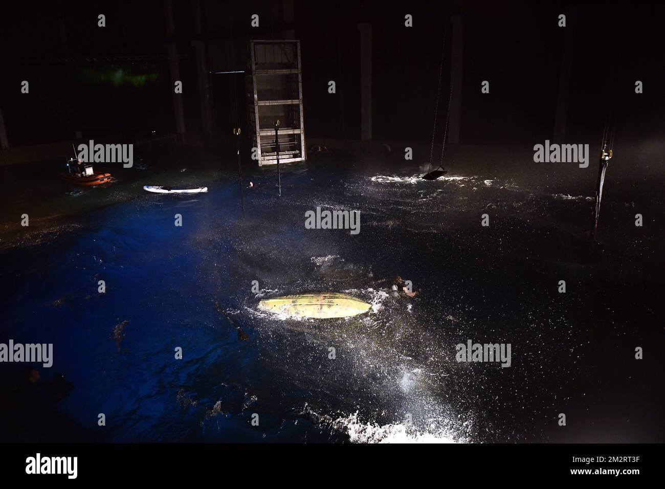 Illustration picture shows the water filming studio by VLAIO Agentschap Innoveren en Ondernemen and Lites, at Lites Water stage and film studios, Vilvoorde, during it's presentation on Wednesday 03 April 2019. The water studio's are the most advanced of their kind in Europe and allow to do big water shoots independent of outdoor weather conditions. BELGA PHOTO ERIC LALMAND Stock Photo