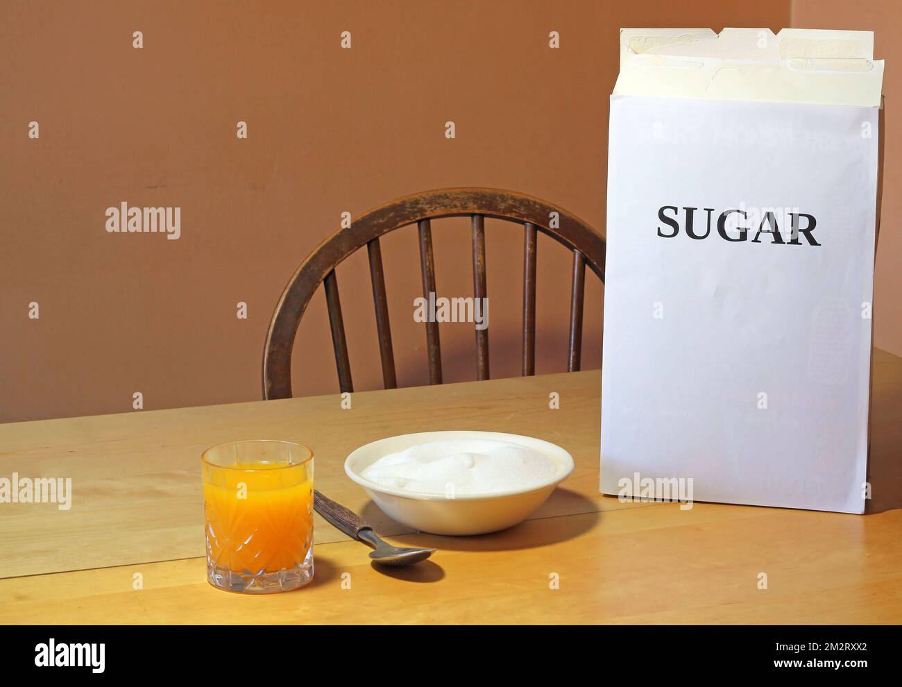 Unhealthy junk food full of sugar. Cereals high in sugar Stock Photo