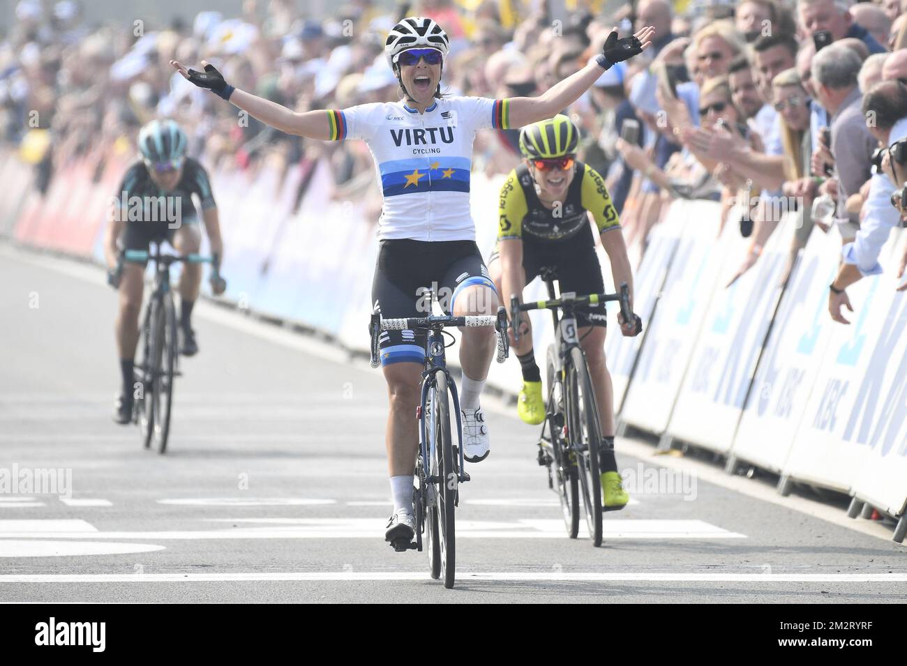 Italian Marta Bastianelli of Team Virtu celebrates as she crosses the ...