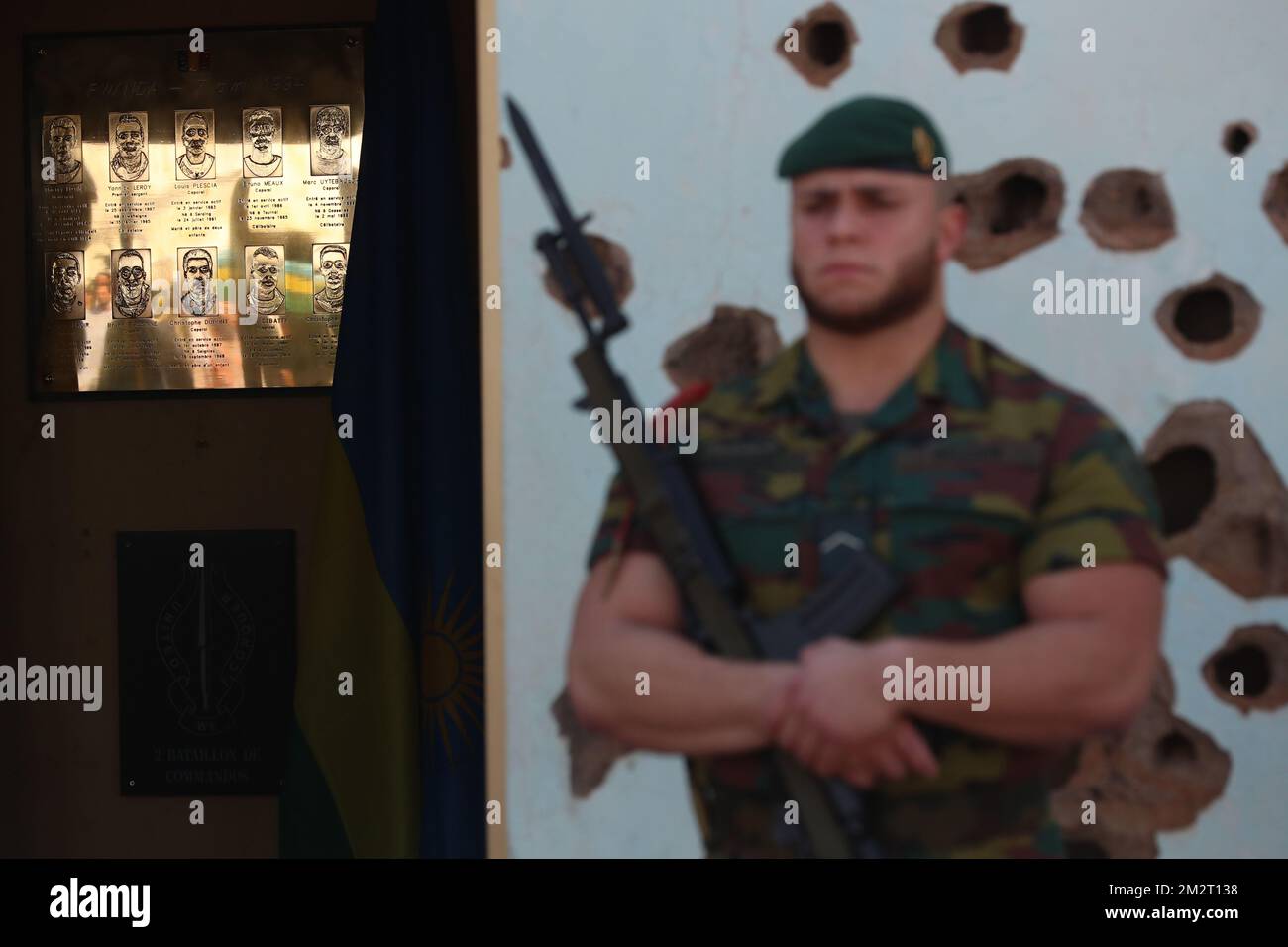 A memorial plaque pictured at a commemoration on the 'Camp Kigali' site ...