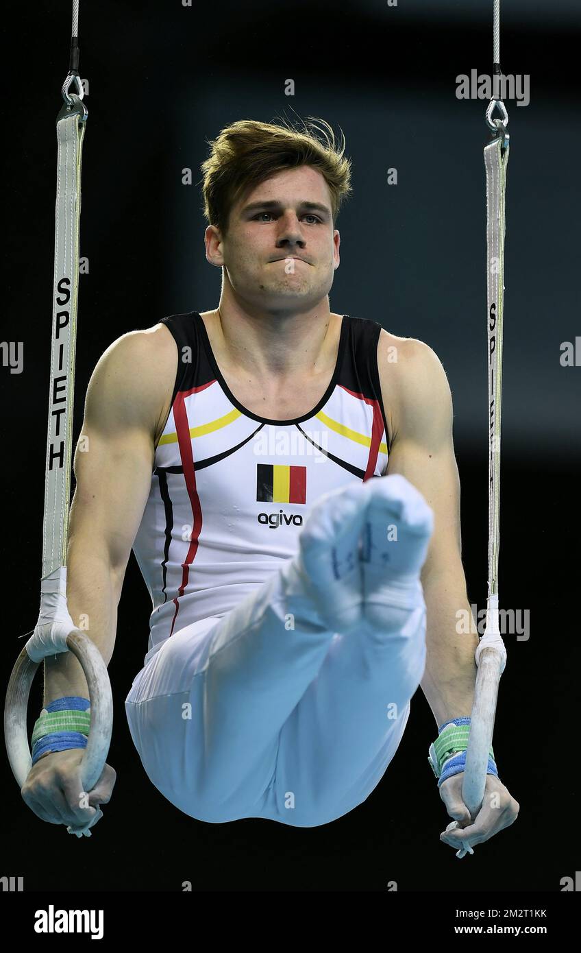 Belgian gymnast Luka Van den Keybus pictured in action during