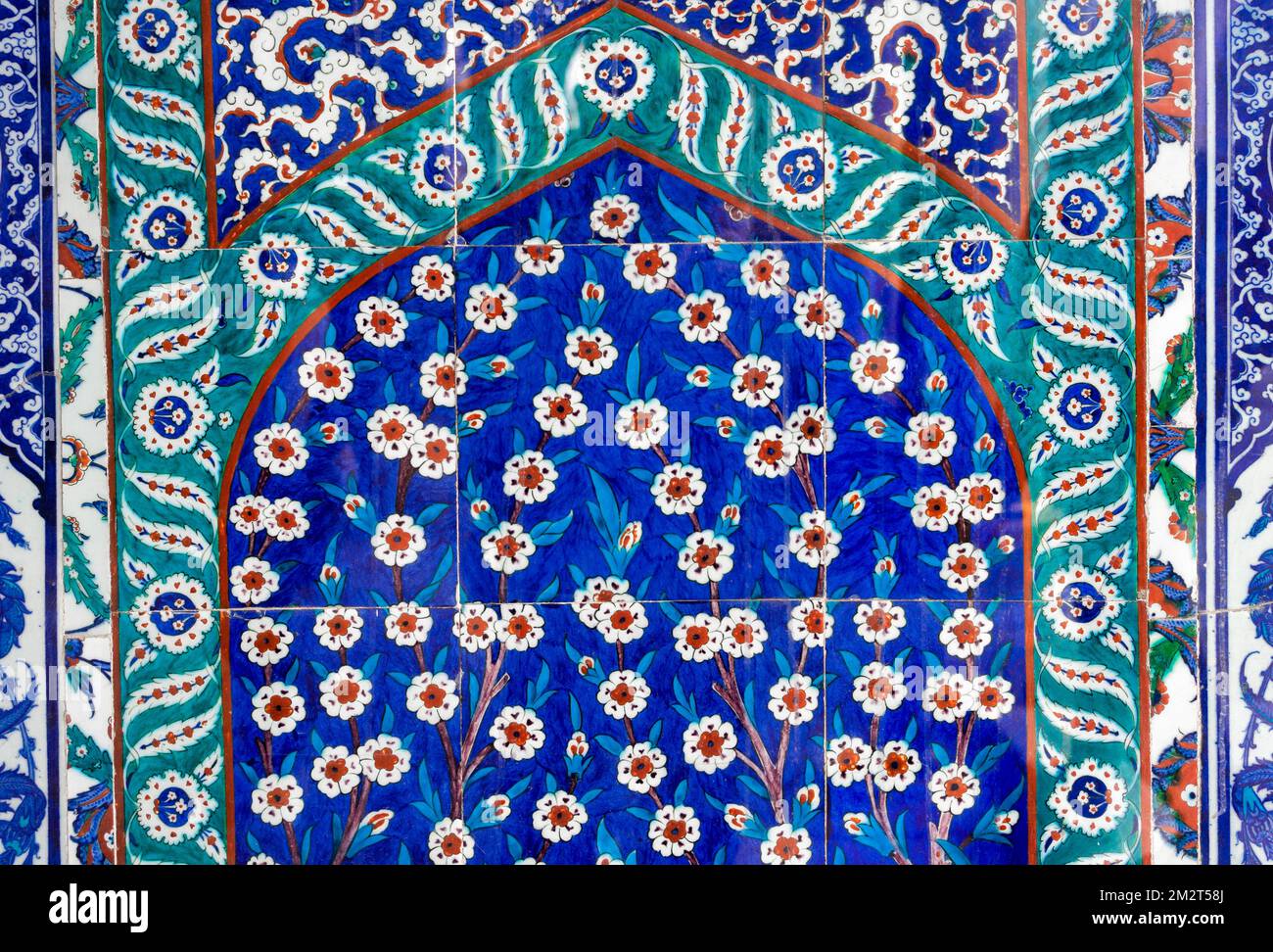 Blue painted handmade tiles of the Topkapi Palace, Istanbul, Turkey. Stock Photo