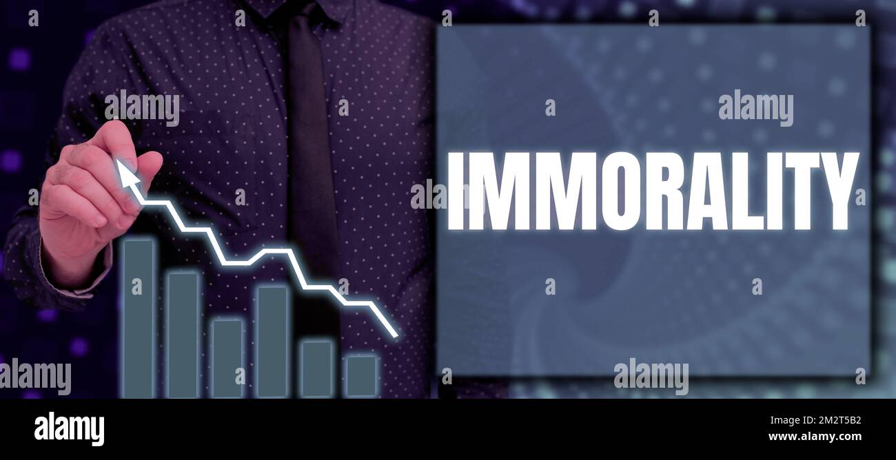 Text sign showing Immorality. Business approach the state or quality of being immoral, wickedness Stock Photo