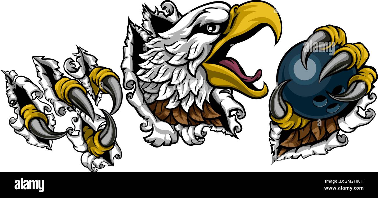 Bald Eagle Hawk Ripping Bowling Ball Mascot Stock Vector