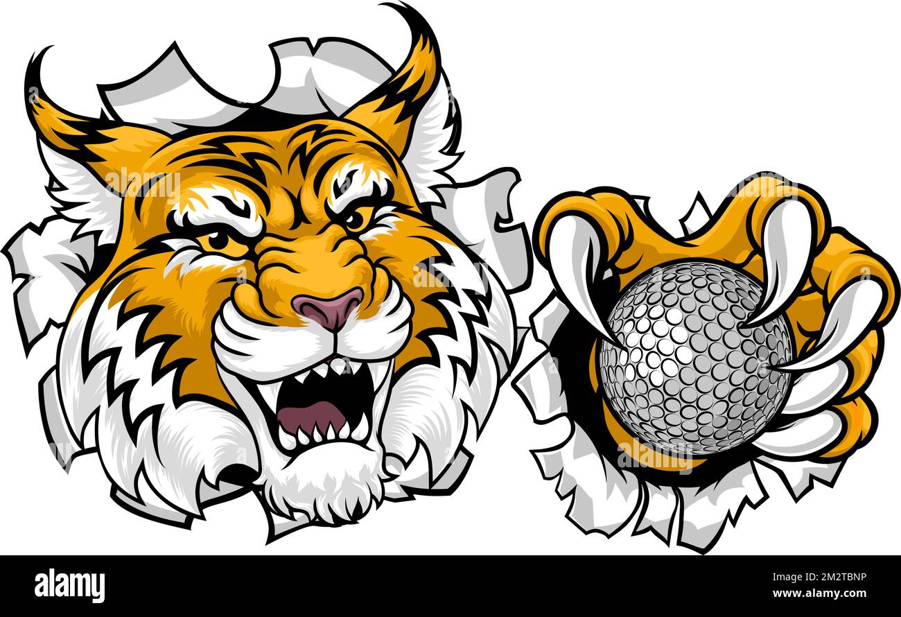 Wildcat Bobcat Golf Ball Sport Team Cartoon Mascot Stock Vector