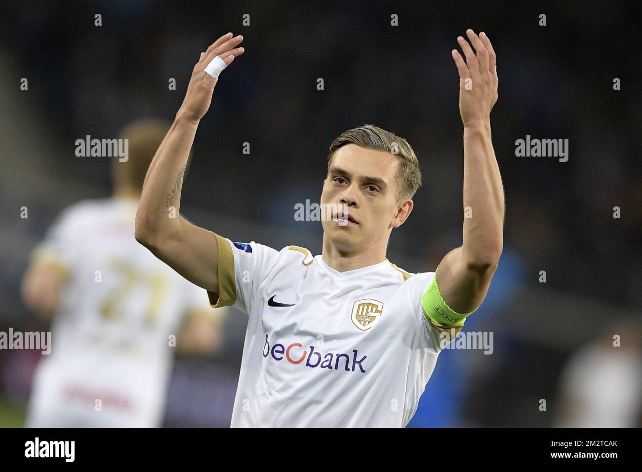 Genk's Leandro Trossard celebrates after scoring during a soccer match  between KAA Gent and KRC Genk, Saturday 27 April 2019 in Gent, on day 6 (out  of 10) of the Play-off 1