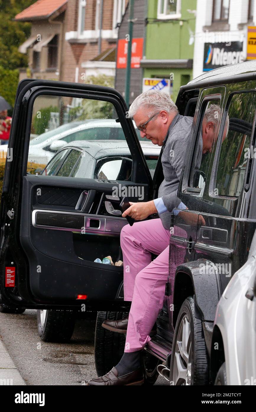 Prince Laurent of Belgium arrives for the celebration of the 60&h anniversary of 'Friterie Joli-Bois' in Waterloo, Sunday 28 April 2019. BELGA PHOTO NICOLAS MAETERLINCK  Stock Photo