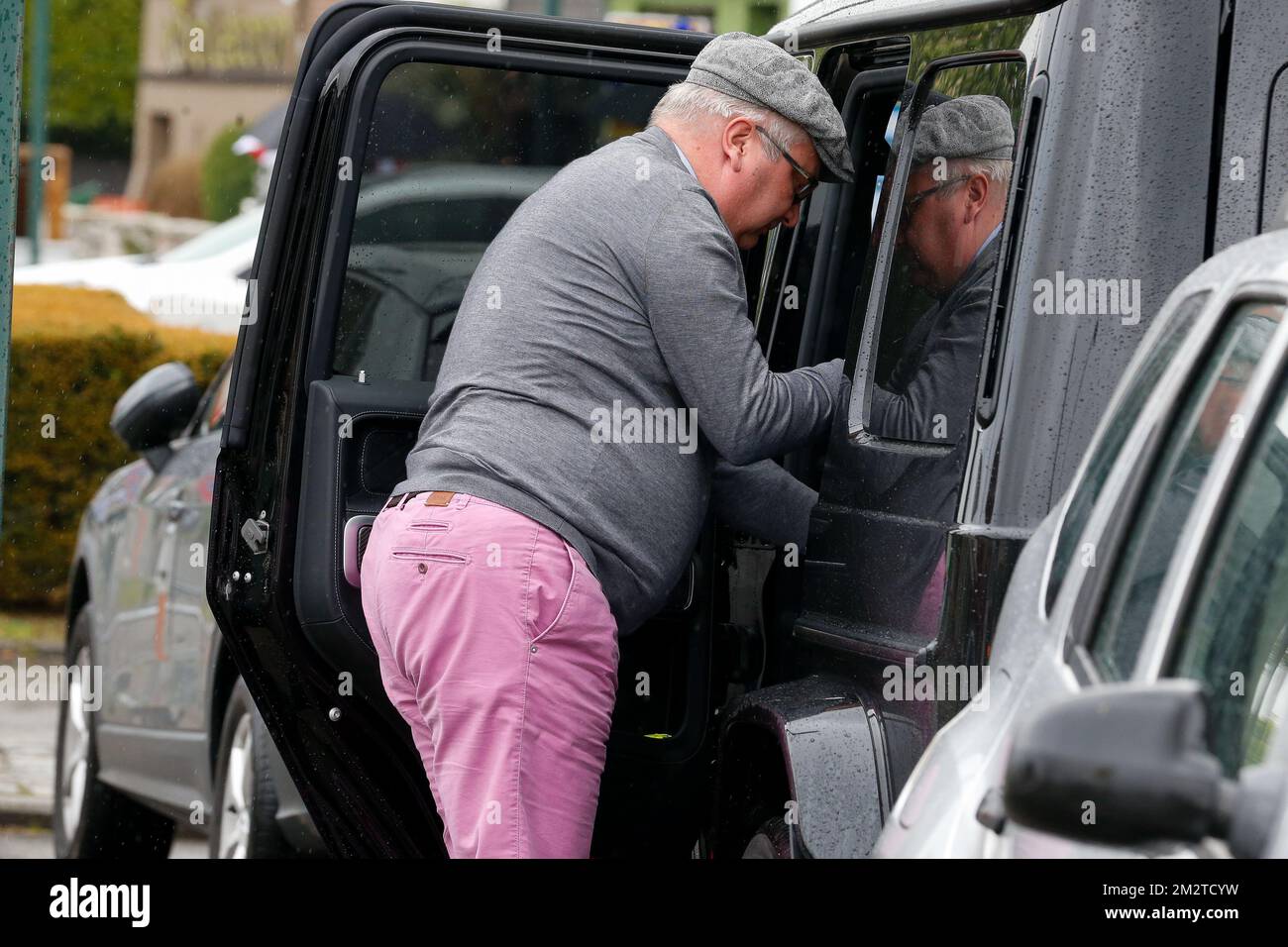 Prince Laurent of Belgium arrives for the celebration of the 60&h anniversary of 'Friterie Joli-Bois' in Waterloo, Sunday 28 April 2019. BELGA PHOTO NICOLAS MAETERLINCK  Stock Photo