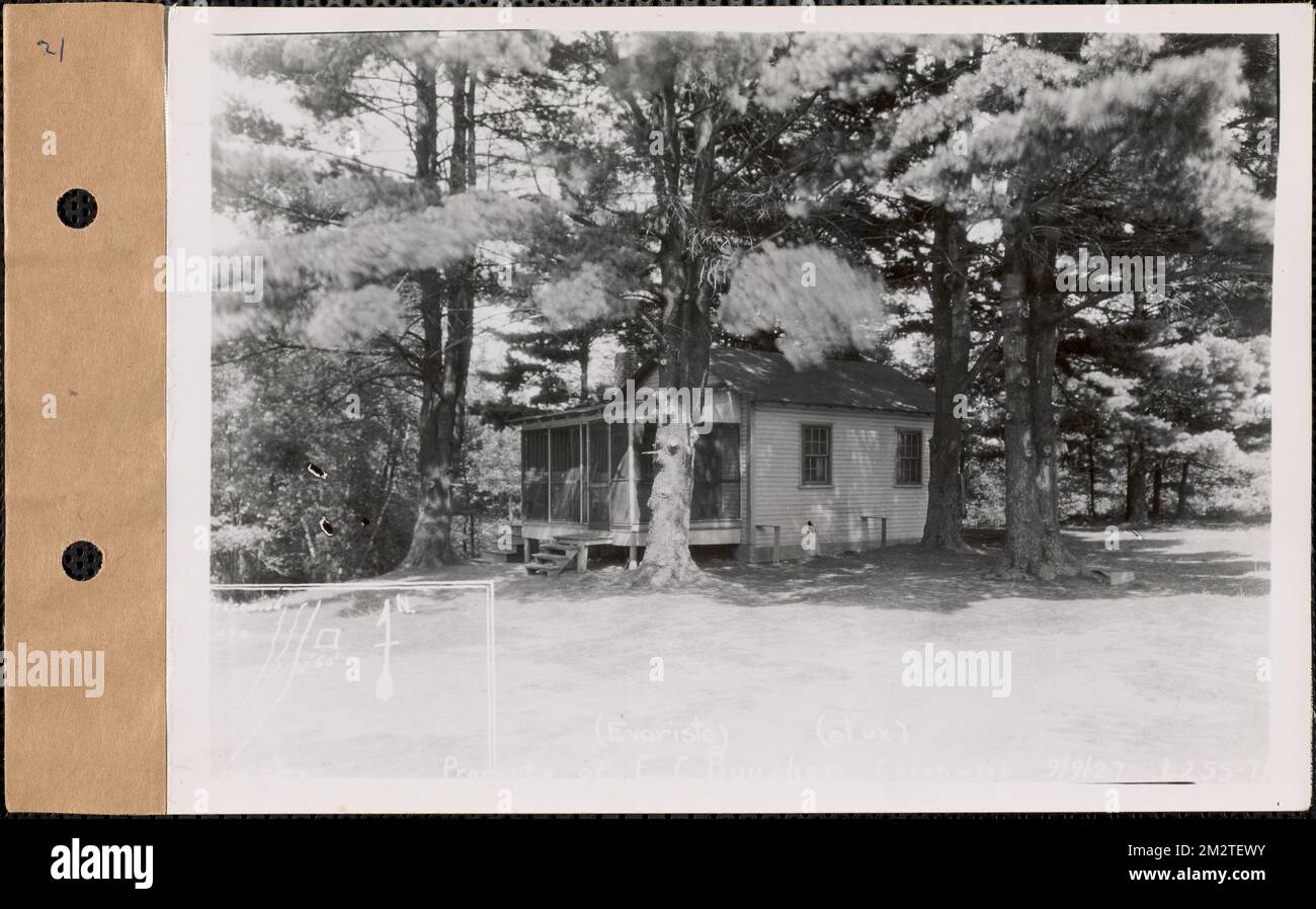 Evariste J. Boucher and wife, cottage (back lot), Greenwich Lake