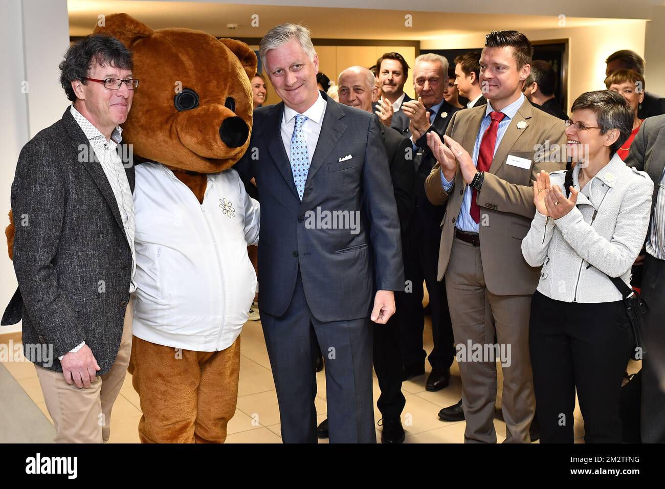 Marc Michils, General Manager Kom op tegen kanker and King Philippe - Filip  of Belgium pictured during a royal visit to the Universitair Ziekenhuis  Antwerpen (UZA) hospital in Edegem, Friday 03 May