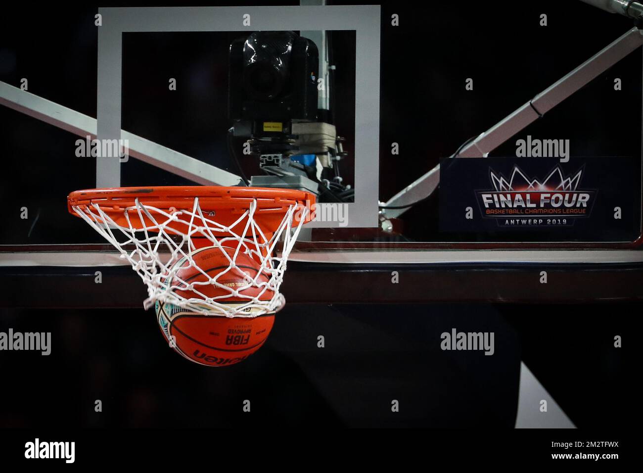 General image of a goal during a basketball match between German team Brose Bamberg and Italian Virtus Pallacanestro Bologna, the first leg of the 'Final Four' semi-finals of the men's Champions League basketball competition, Friday 03 May 2019 in Antwerp. BELGA PHOTO DAVID PINTENS Stock Photo