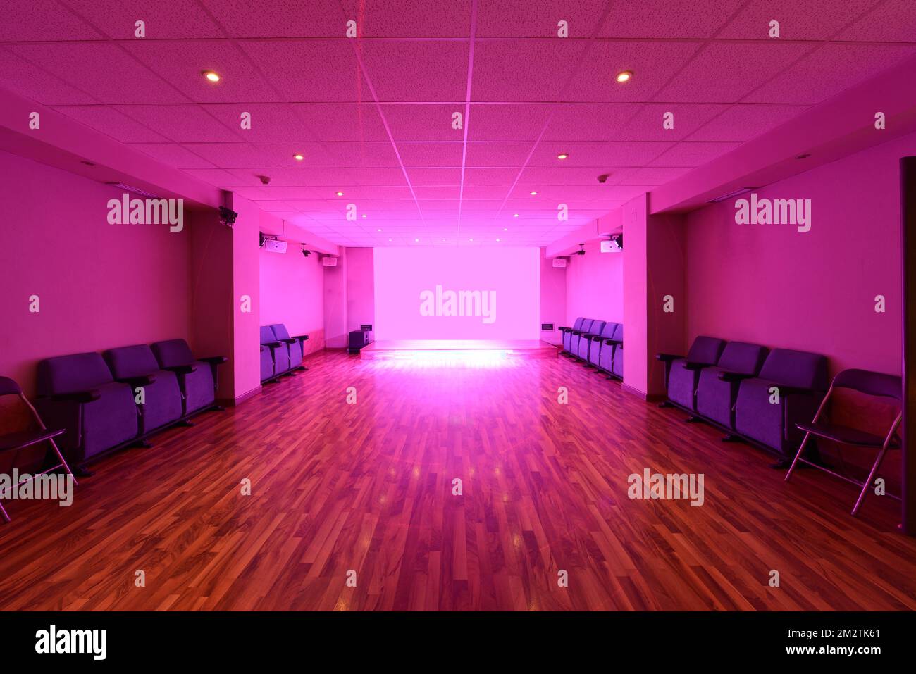 Multipurpose room with projectors, speakers with cinema seats with