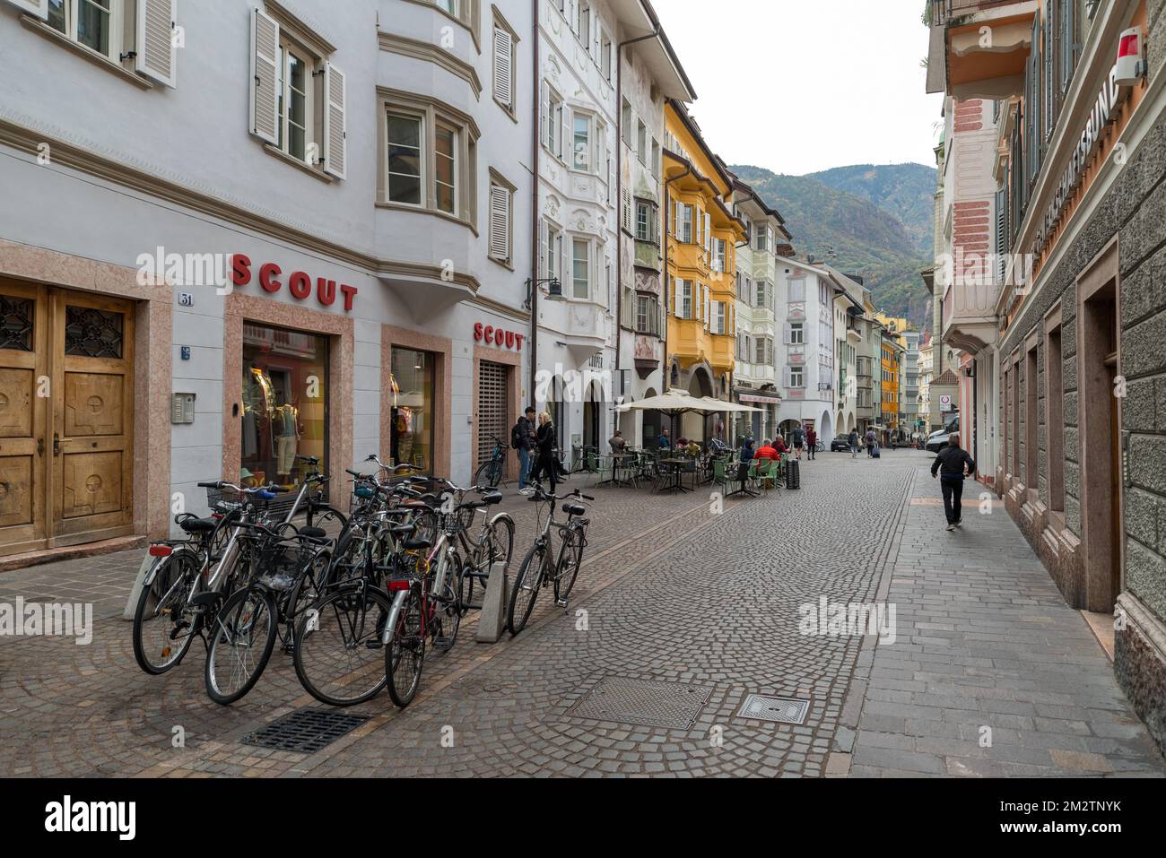 Street view in Bolzano old town, Autonomous Province of Bolzano ...