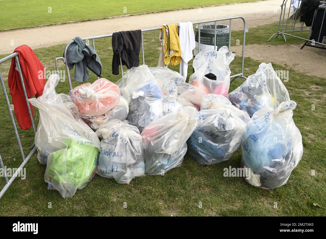 Garbage bags pictured at the 40th edition of the Brussels' 20km run