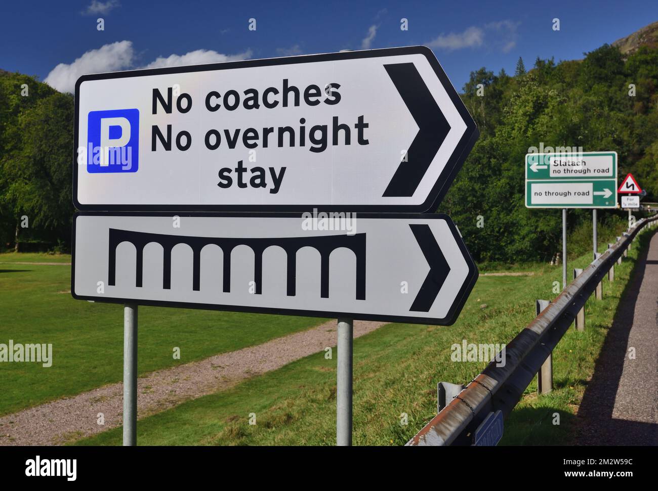 Signs on the A830 road at Glenfinnan, known as the Road to the Isles