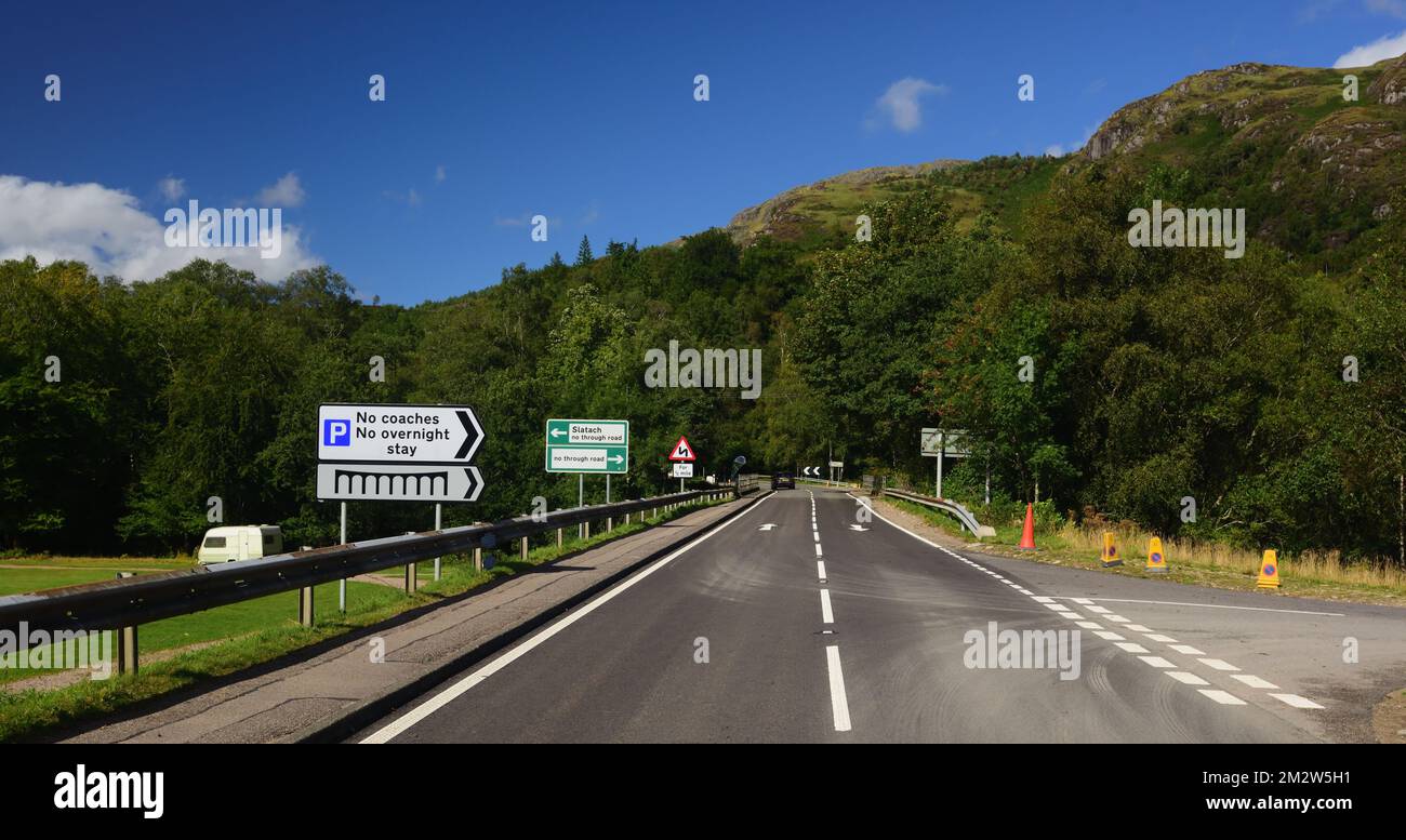 Signs on the A830 road at Glenfinnan, known as the Road to the Isles