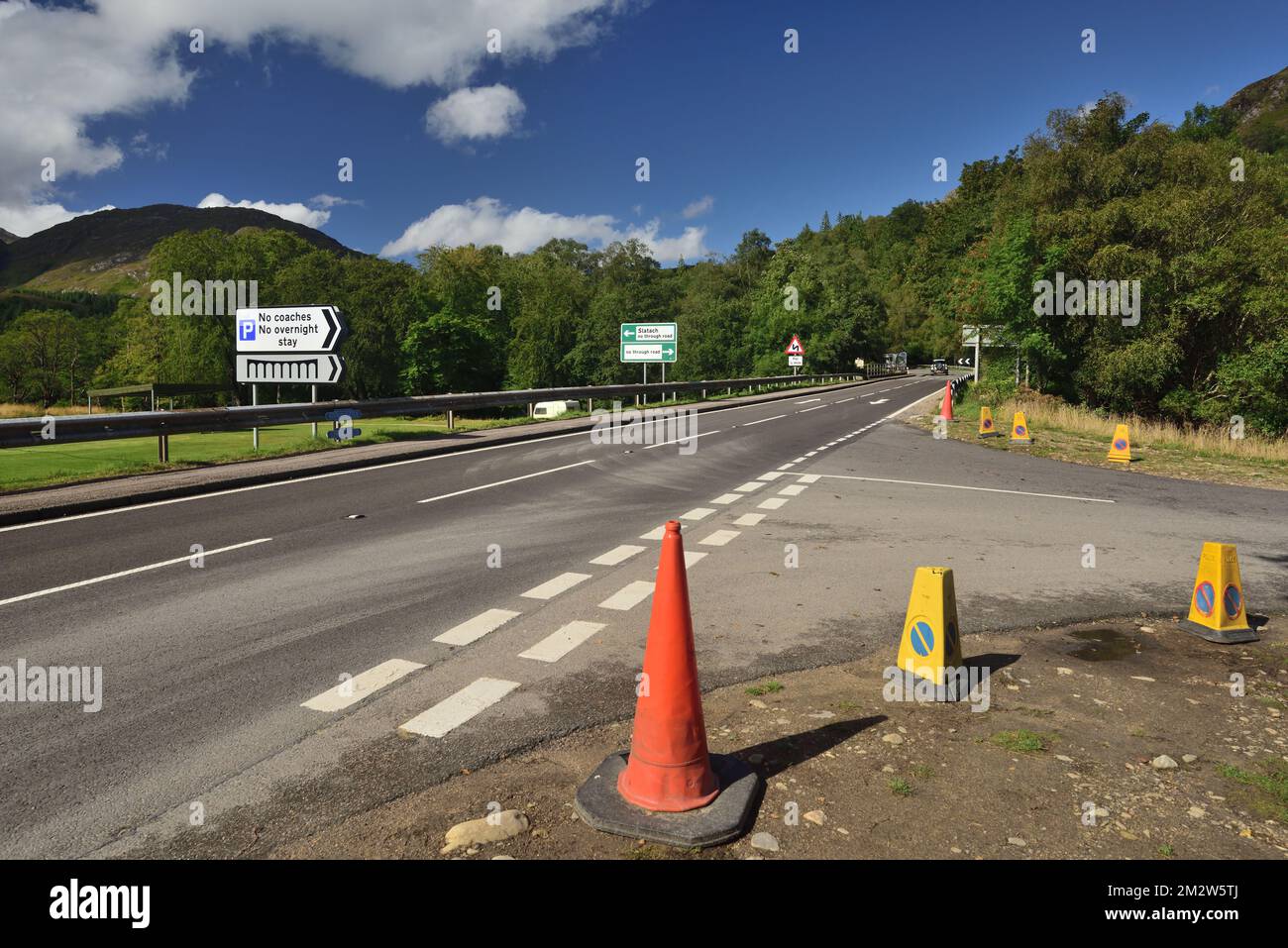 Signs on the A830 road at Glenfinnan, known as the Road to the Isles
