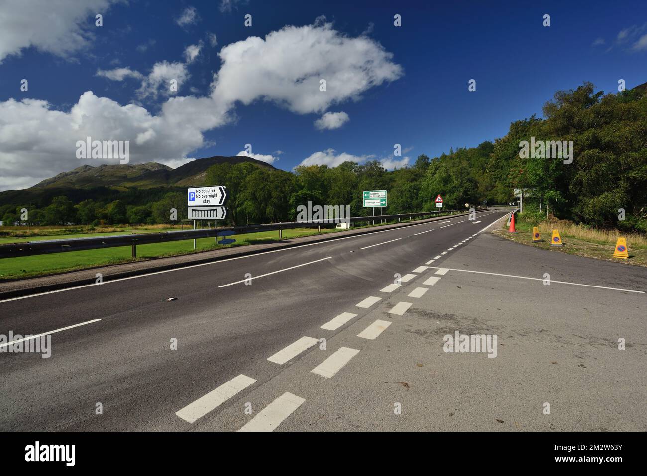 Signs on the A830 road at Glenfinnan, known as the Road to the Isles