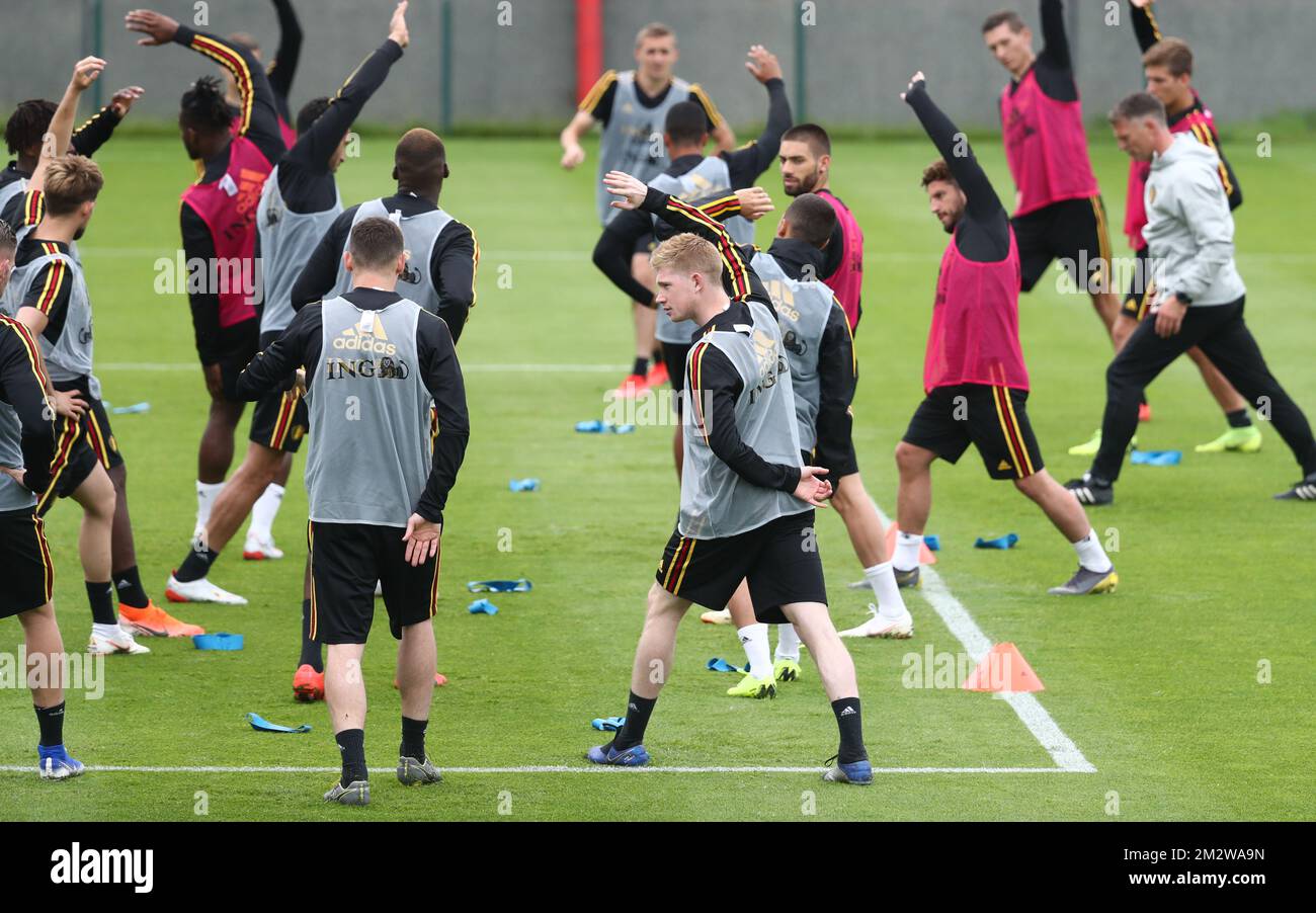 Belgium's Kevin De Bruyne pictured during a training session of Belgian national soccer team the Red Devils, Wednesday 05 June 2019. The team will be playing two European Cup 2020 qualification games against Kazachstan and Scotland in Belgium. BELGA PHOTO VIRGINIE LEFOUR Stock Photo