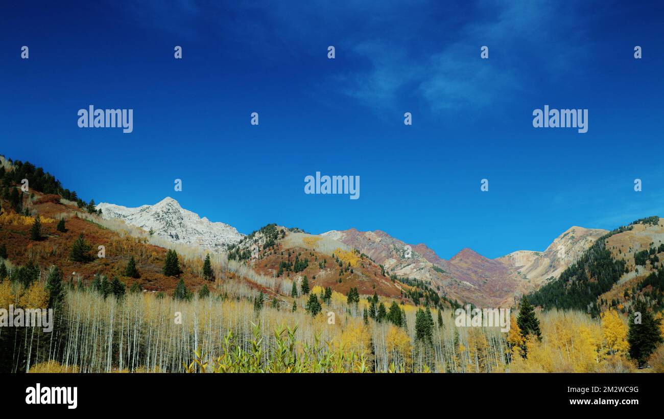 Autumn settles deep in the American Fork Canyon Stock Photo